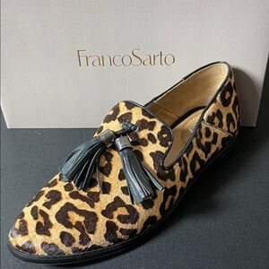 Franco Sarto Animal Print Loafers with Black Tassels